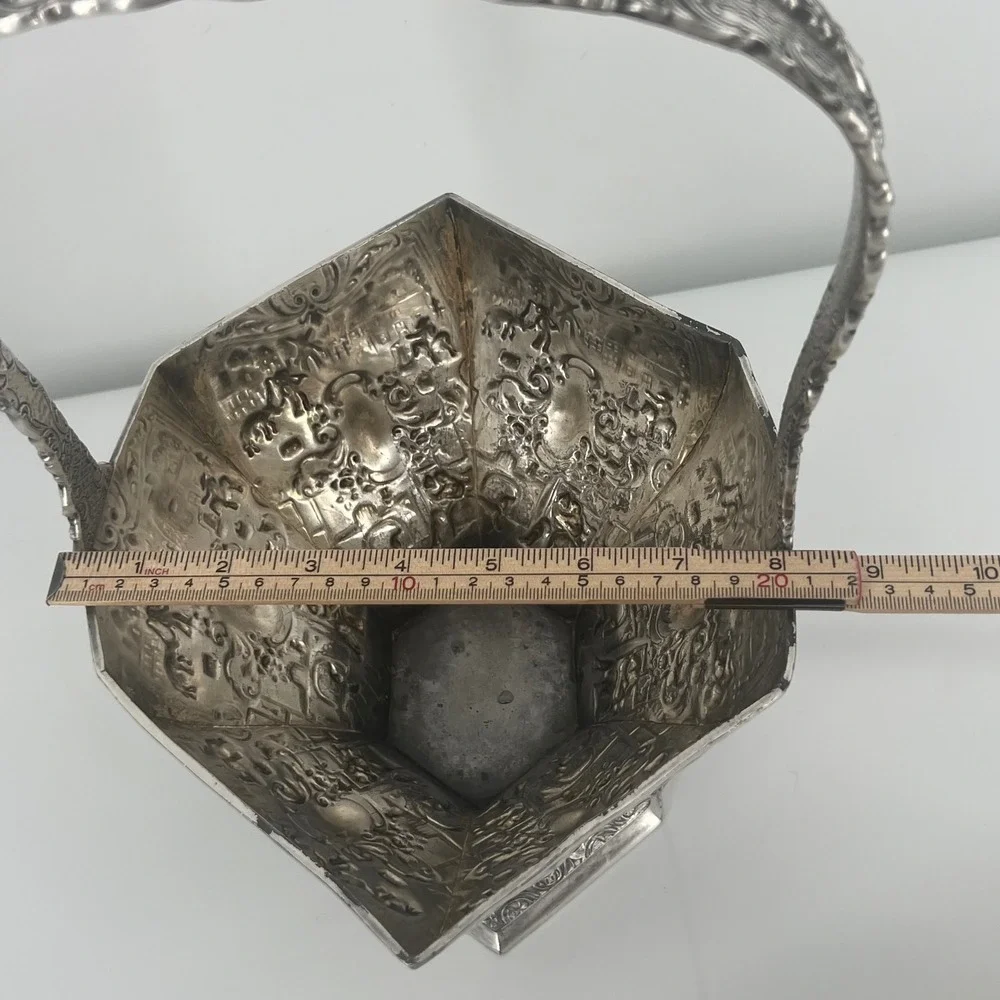 International Silver Co Antique Wedding Basket Silverplate Repousse Ornate Tall